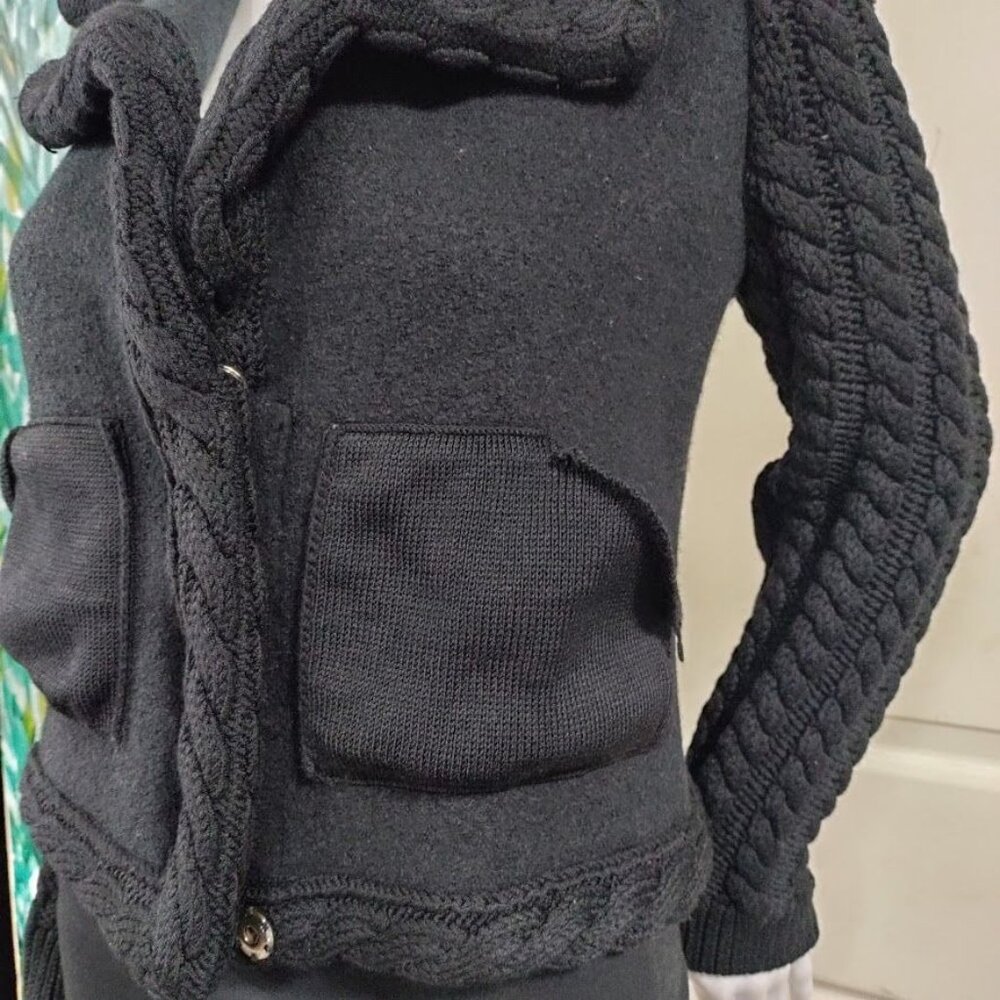 Knitss Wool Cable Knit Black Thick Lux Cardigan Twee M - Picture 4 of 16